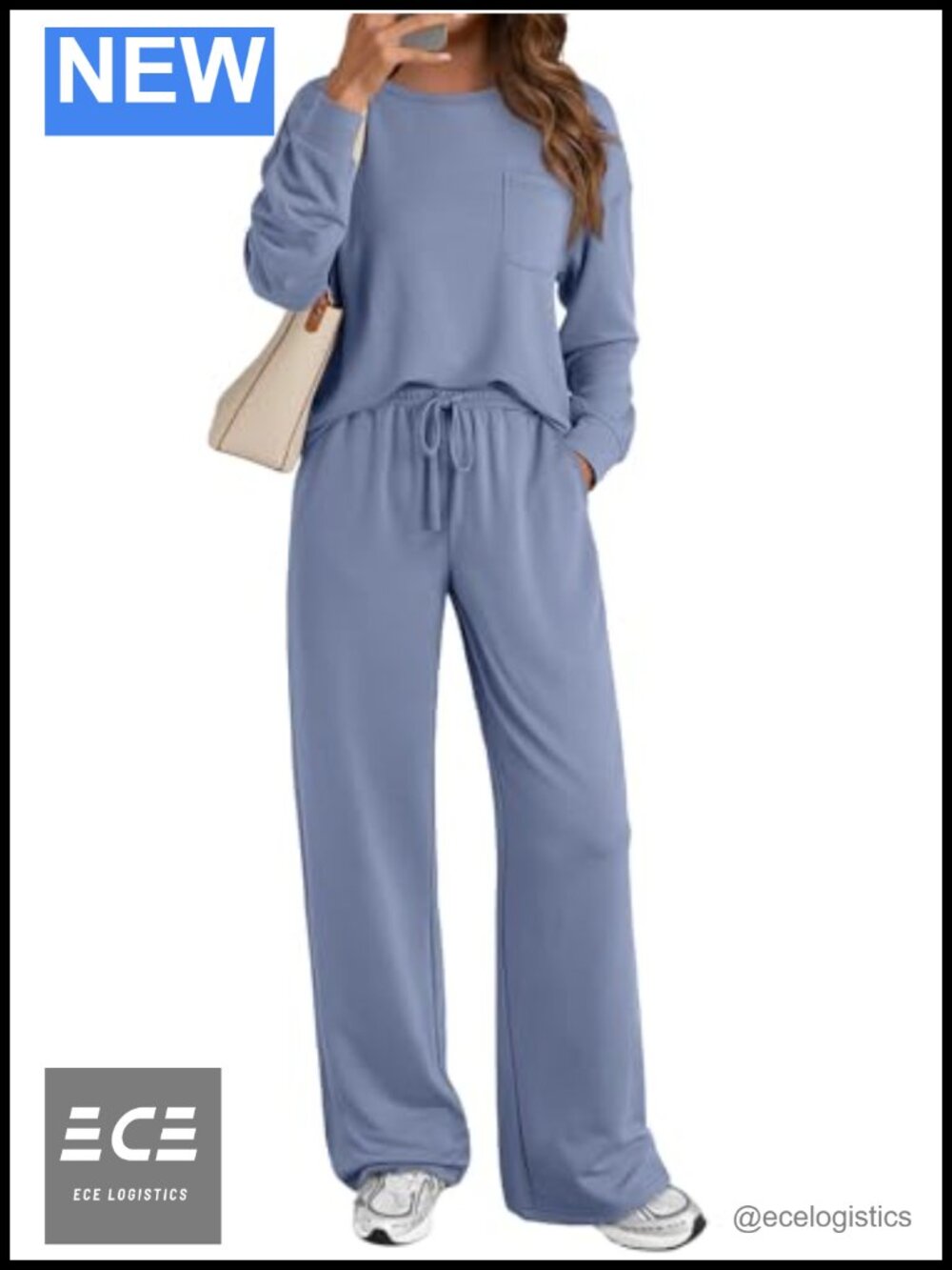 2 Piece Lounge Sweatsuit Long Sleeve Wide Leg Pants Travel Set